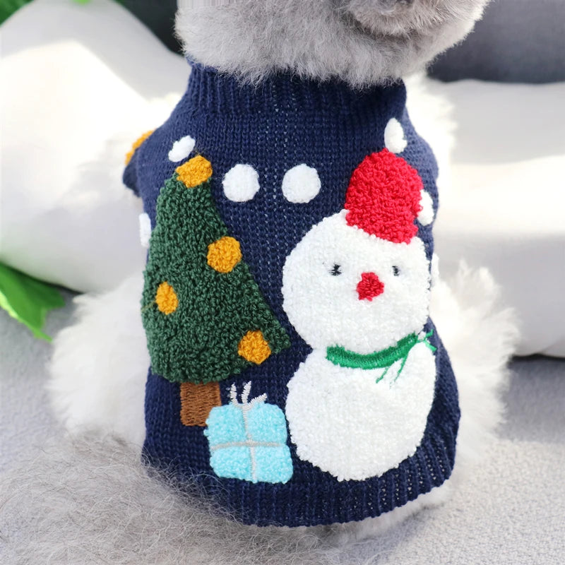 Puppy Christmas Sweater Pet Knit Sweater Pomeranian Warm Clothes Teddy Autumn and Winter Clothes Bichon Soft two-legged Clothes