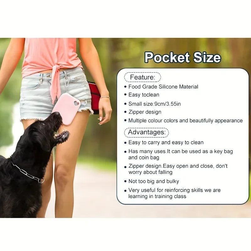 1PC Portable Silicone Dog Treat Pouch - Leak-Proof Training Bag for Travel & Outdoor Use