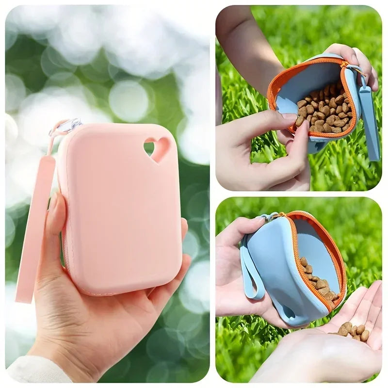 1PC Portable Silicone Dog Treat Pouch - Leak-Proof Training Bag for Travel & Outdoor Use