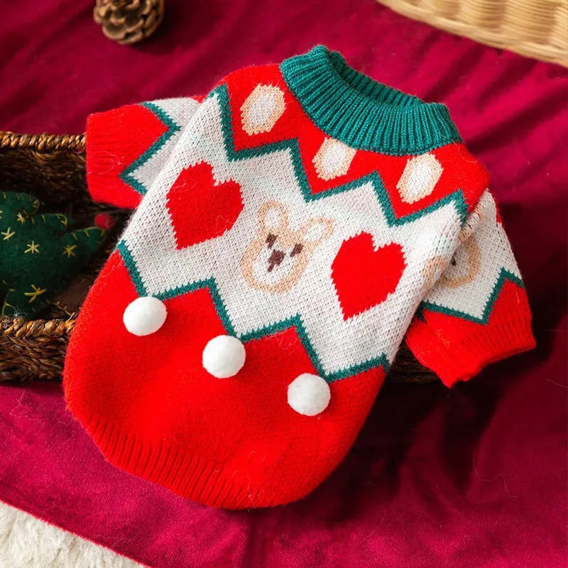 Puppy Christmas Sweater Pet Knit Sweater Pomeranian Warm Clothes Teddy Autumn and Winter Clothes Bichon Soft two-legged Clothes