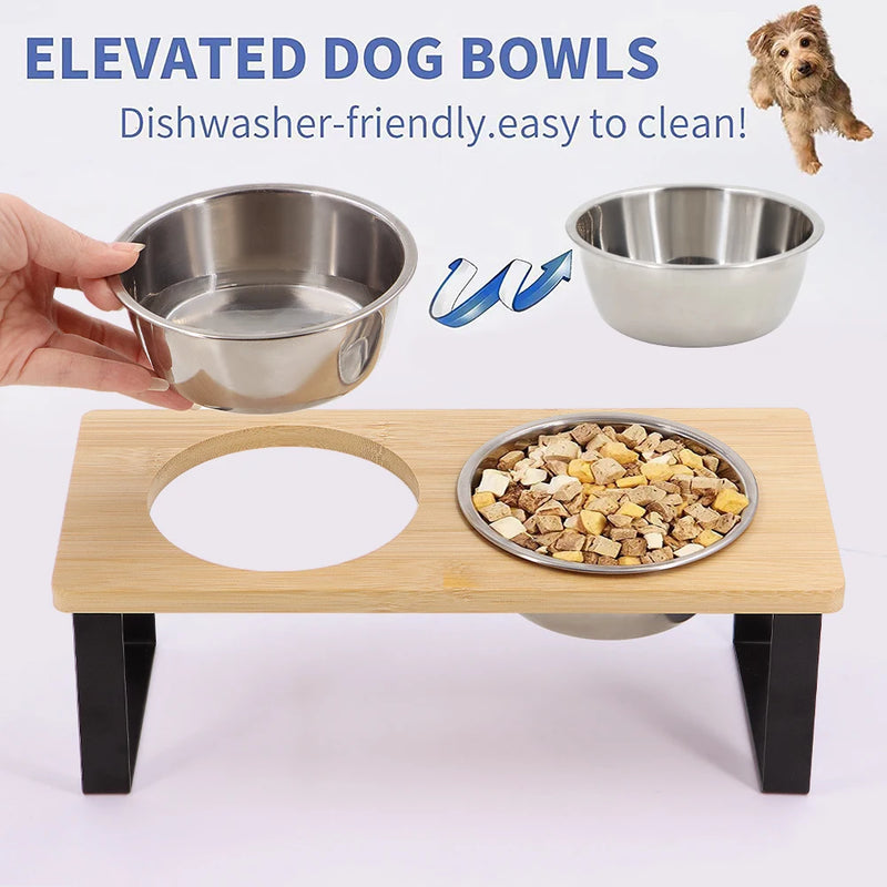 Cat Bowl Elevated 2 In 1 Feeder Bowl Cats Food Water Dish Anti-slip Wooden Stand Feeding Bowl Accessories Neck Protection