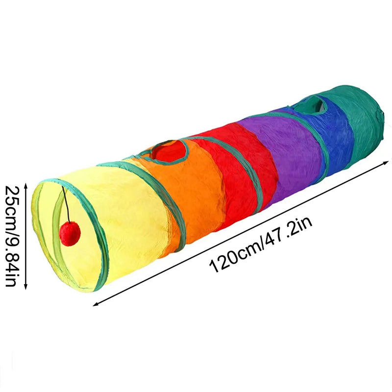 1PC Rainbow Canvas Cat Tunnel Interactive Play Exercise Toy for Cats, Foldable Design For Indoor Cats Suitable for Playtime