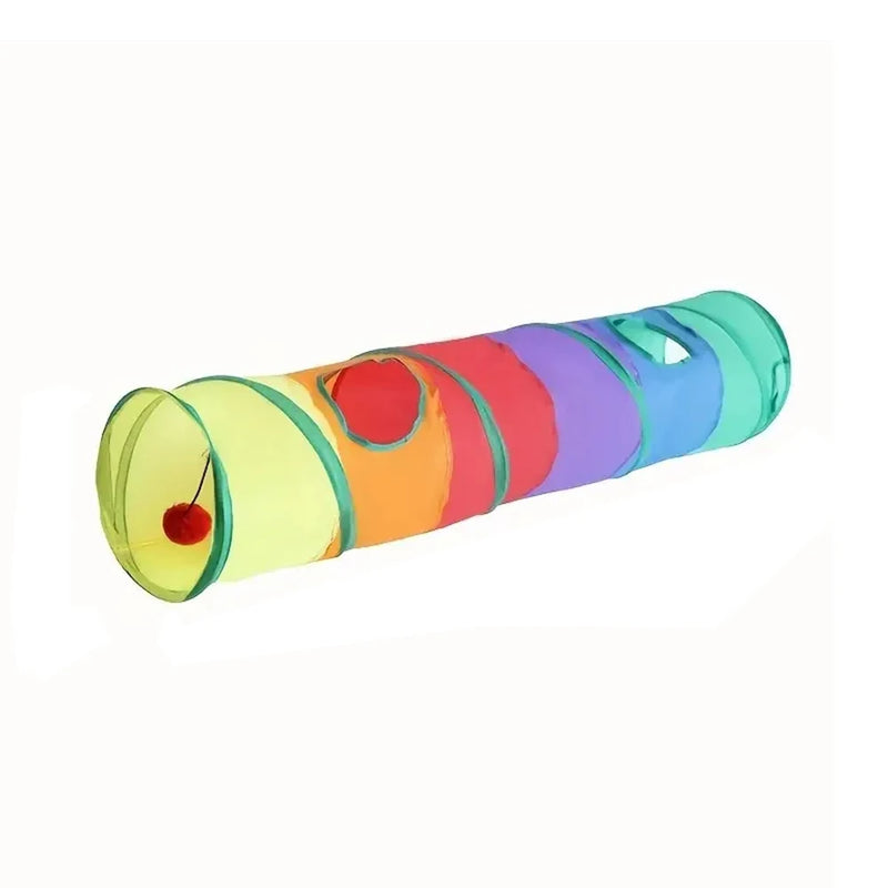 1PC Rainbow Canvas Cat Tunnel Interactive Play Exercise Toy for Cats, Foldable Design For Indoor Cats Suitable for Playtime