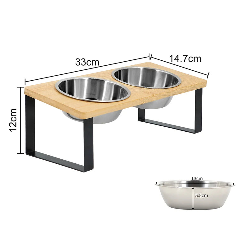 Cat Bowl Elevated 2 In 1 Feeder Bowl Cats Food Water Dish Anti-slip Wooden Stand Feeding Bowl Accessories Neck Protection