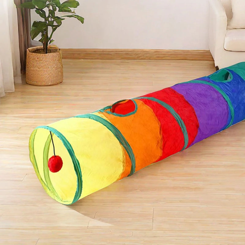 1PC Rainbow Canvas Cat Tunnel Interactive Play Exercise Toy for Cats, Foldable Design For Indoor Cats Suitable for Playtime