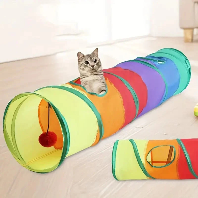 1PC Rainbow Canvas Cat Tunnel Interactive Play Exercise Toy for Cats, Foldable Design For Indoor Cats Suitable for Playtime