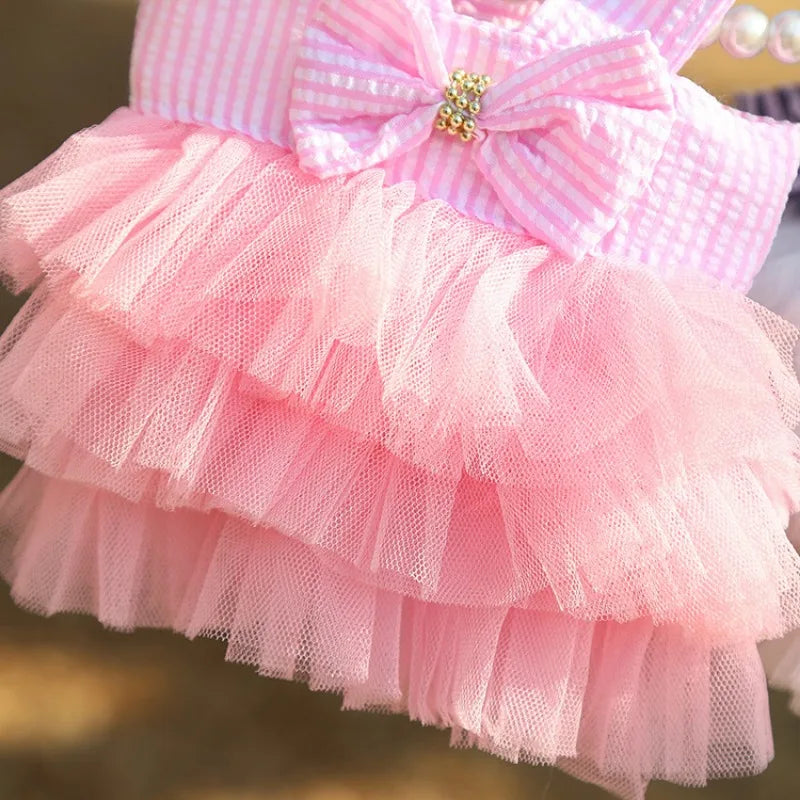 Dog Summer Dress Cat Lace Skirt Pet Clothing Chihuahua Stripe Skirt Puppy Cat Princess Apparel Cute Puppy Clothes Pet Product