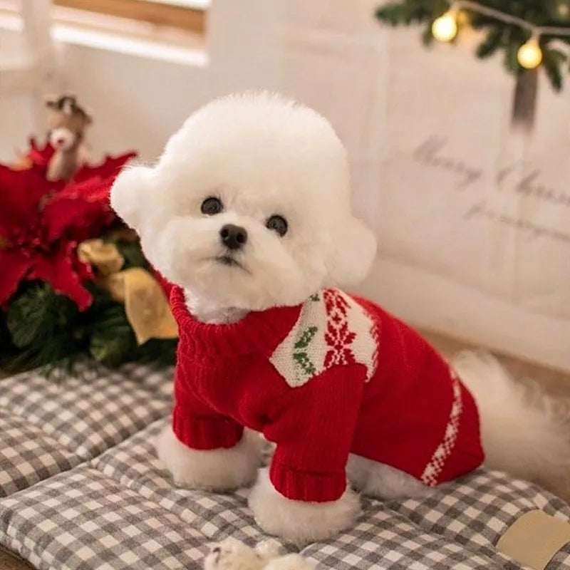 Puppy Christmas Sweater Pet Knit Sweater Pomeranian Warm Clothes Teddy Autumn and Winter Clothes Bichon Soft two-legged Clothes