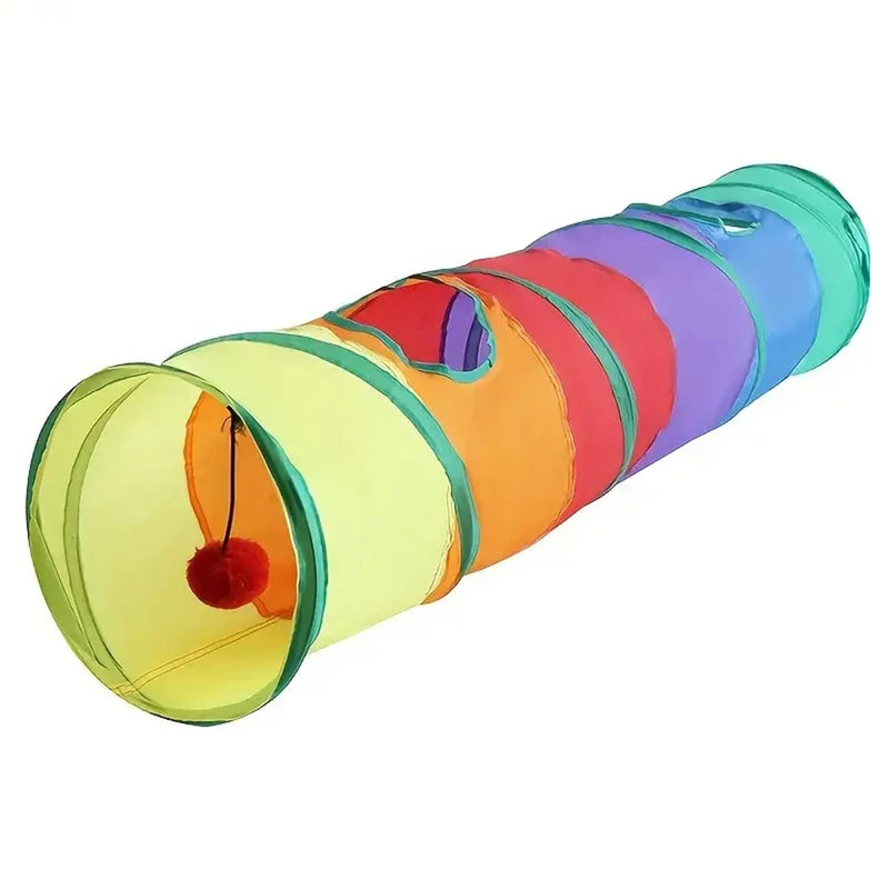 1PC Rainbow Canvas Cat Tunnel Interactive Play Exercise Toy for Cats, Foldable Design For Indoor Cats Suitable for Playtime