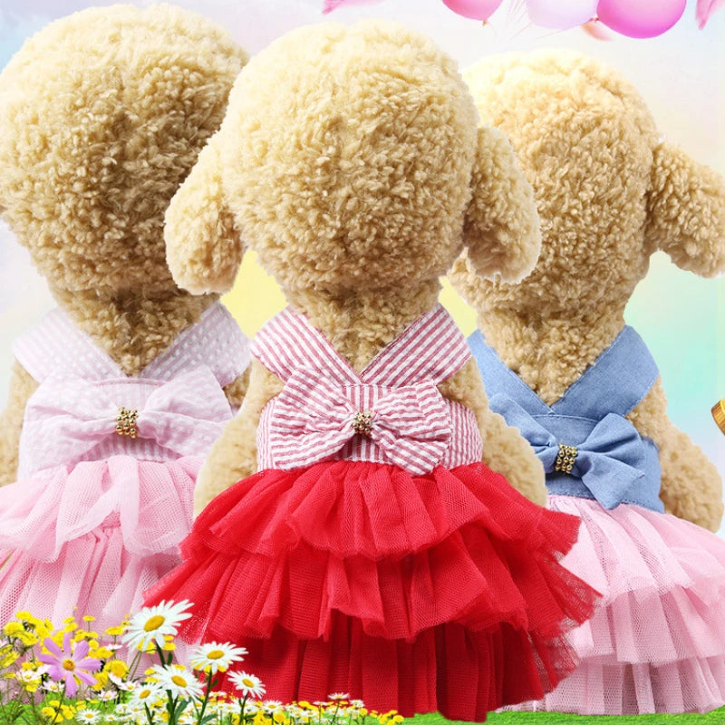 Dog Summer Dress Cat Lace Skirt Pet Clothing Chihuahua Stripe Skirt Puppy Cat Princess Apparel Cute Puppy Clothes Pet Product